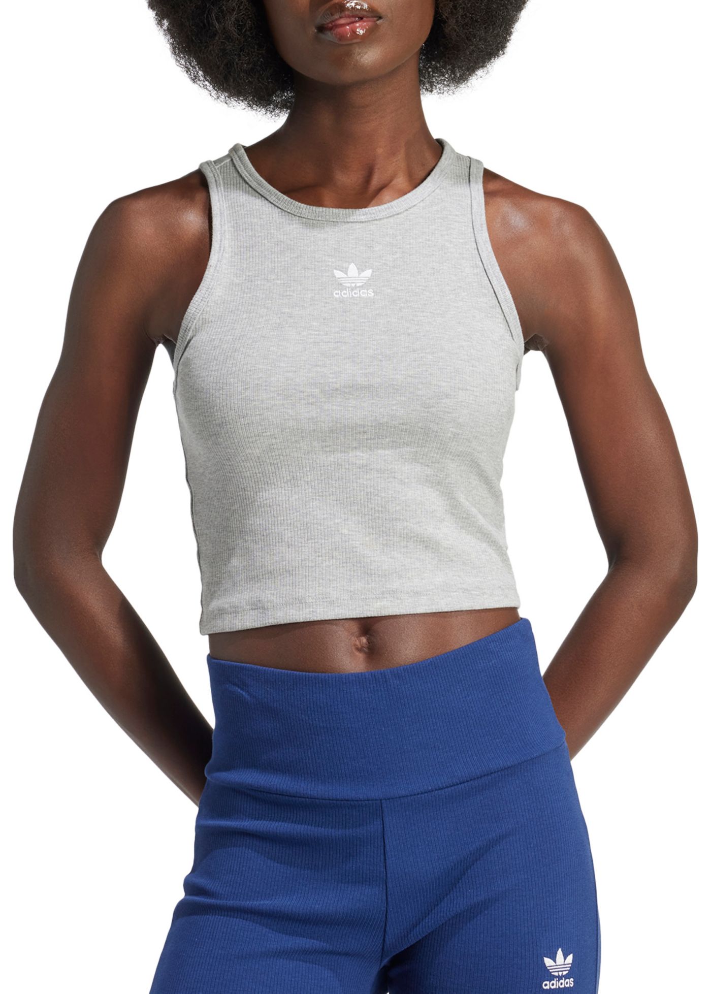 Adidas Essentials Lifestyle Rib Crop Tank Top Medium Grey Heather