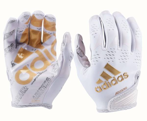 gold and white adidas football gloves