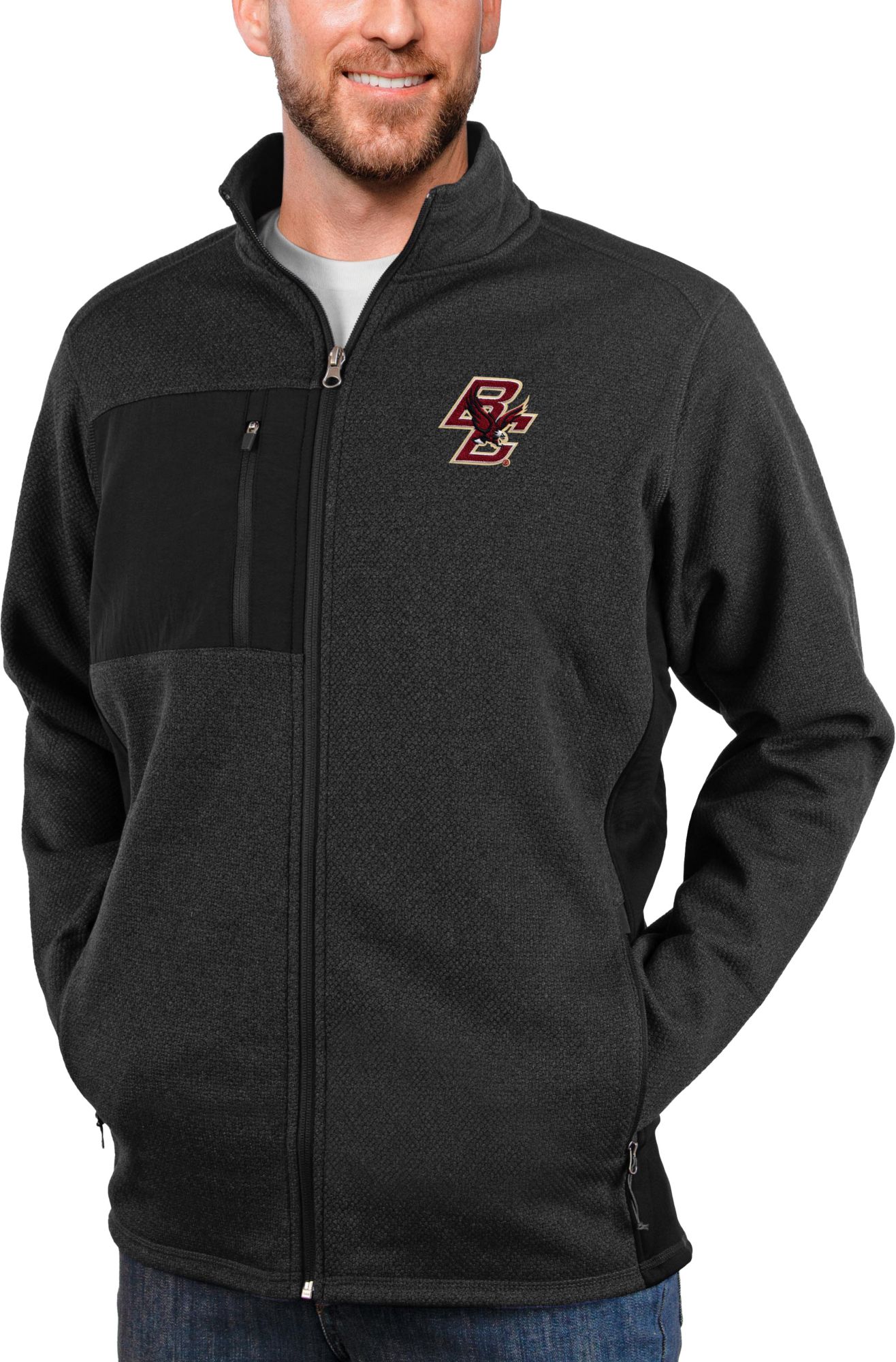 Antigua Men's Boston College Eagles Black Heather Course Full Zip Jacket