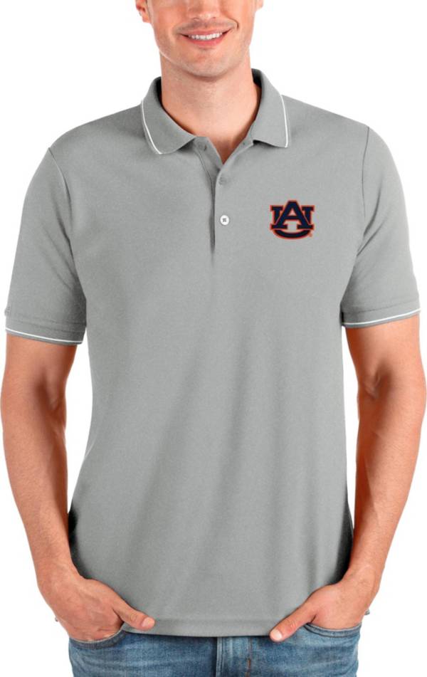 Antigua Men's Auburn Tigers Grey and White Affluent Polo product image
