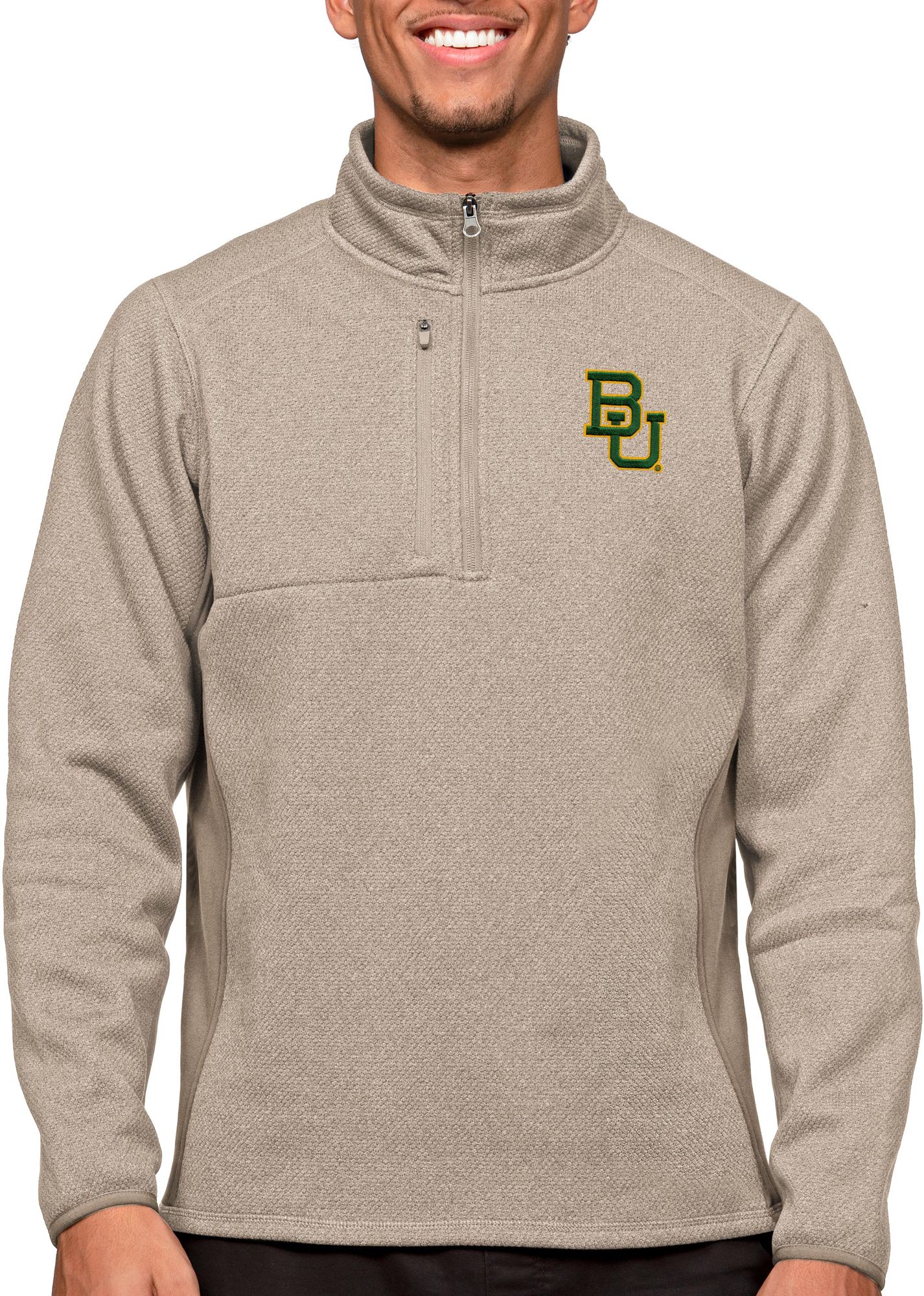 Antigua Men's Baylor Bears Oatmeal Course 1/4 Zip Jacket