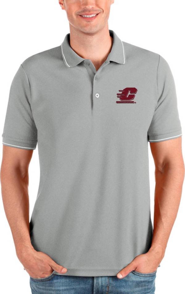 Antigua Men's Central Michigan Chippewas Grey and White Affluent Polo product image