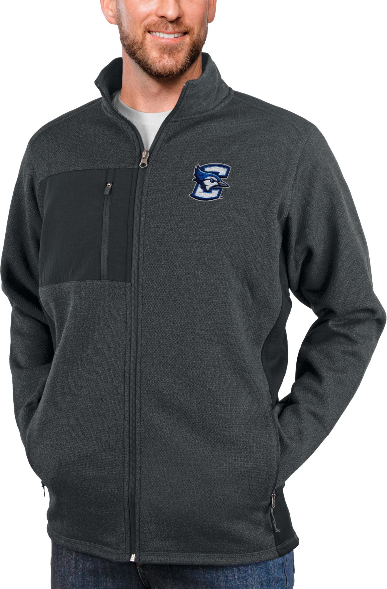 Antigua Men's Creighton Bluejays Charcoal Heather Course Full Zip Jacket