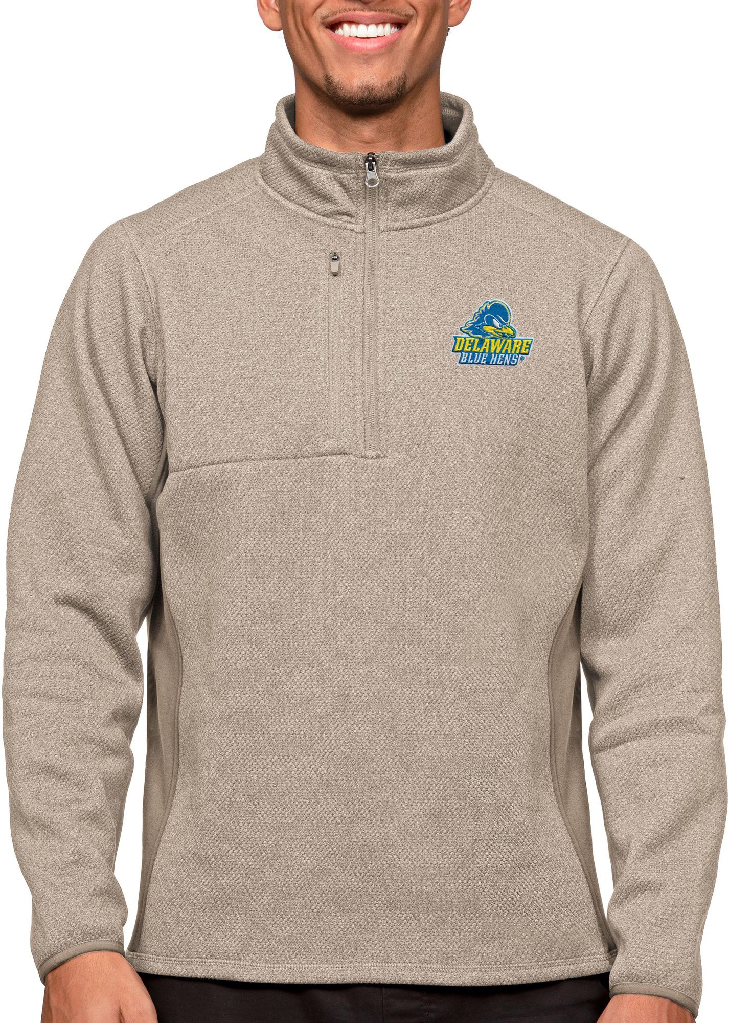 Antigua Men's Delaware Fightin' Blue Hens Oatmeal Course 1/4 Zip Jacket