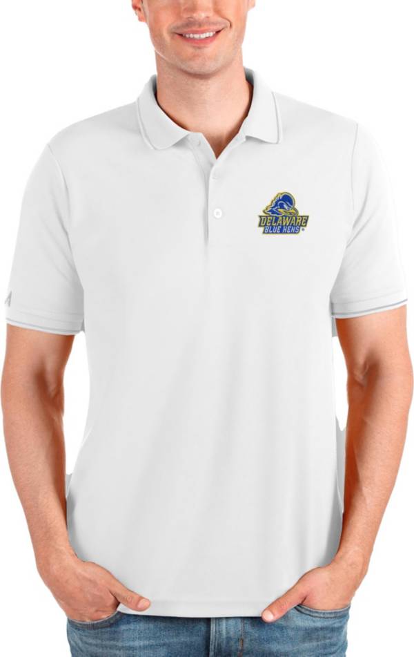 Antigua Men's Delaware Fightin' Blue Hens White and Silver Affluent Polo product image