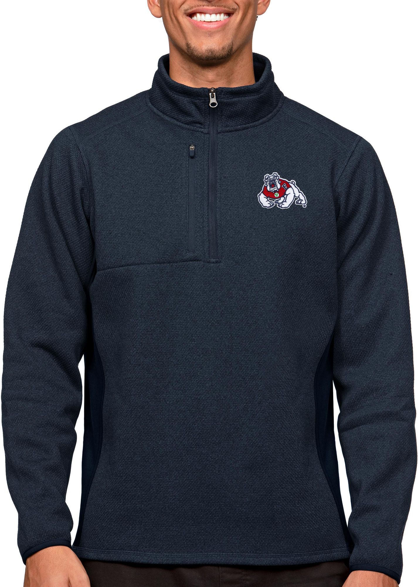 Antigua Men's Fresno State Bulldogs Navy Course 1/4 Zip Jacket