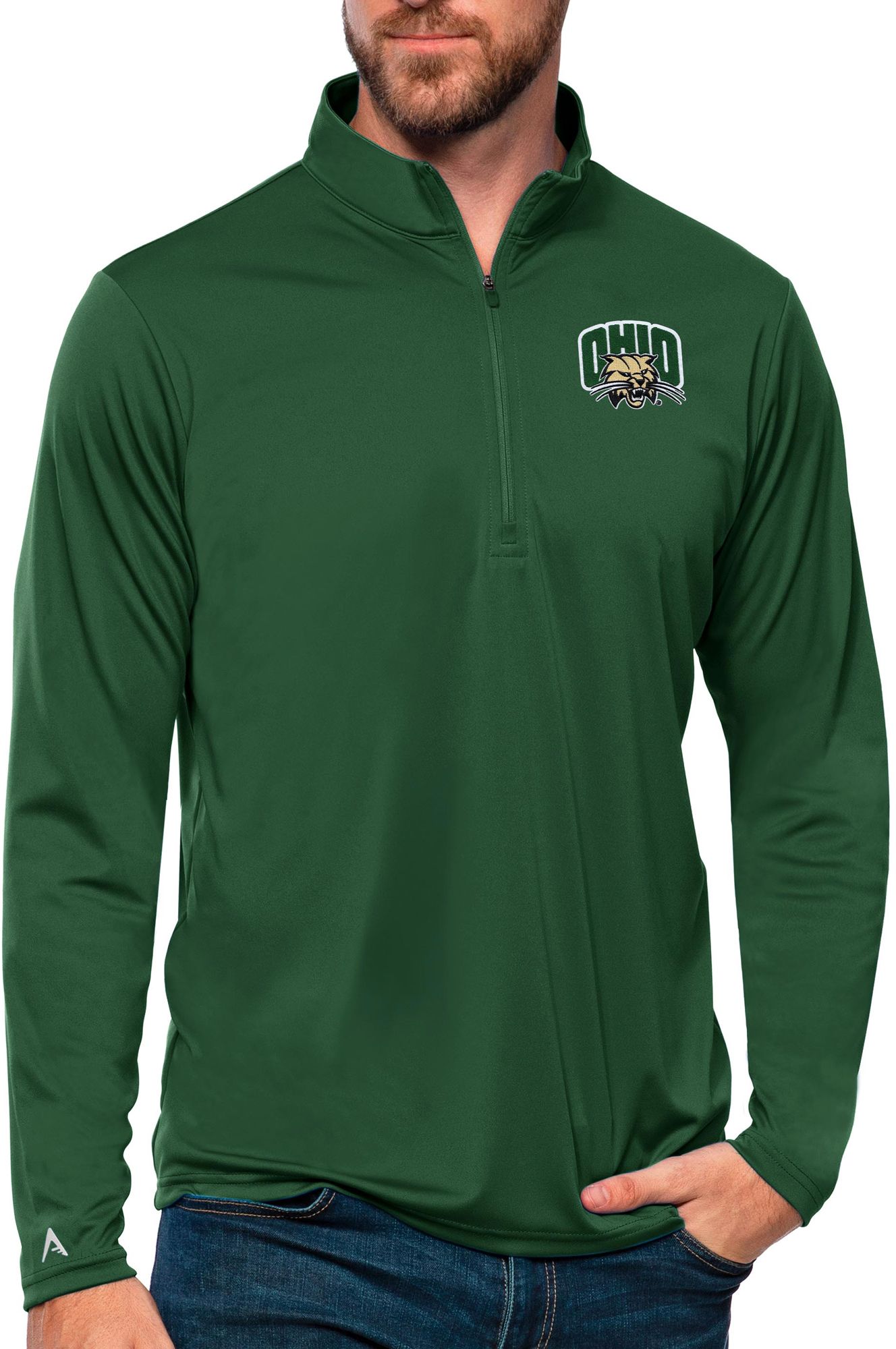 Antigua Men's Ohio Bobcats Dark Pine Tribute 1/4 Zip Jacket