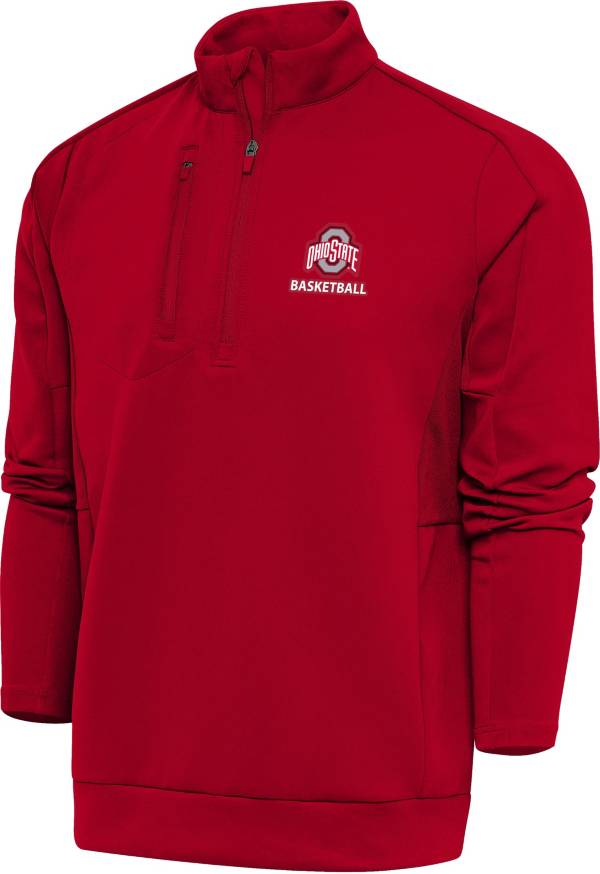 Antigua Men's Ohio State Buckeyes Basketball Dark Red 1/2 Zip Jacket product image