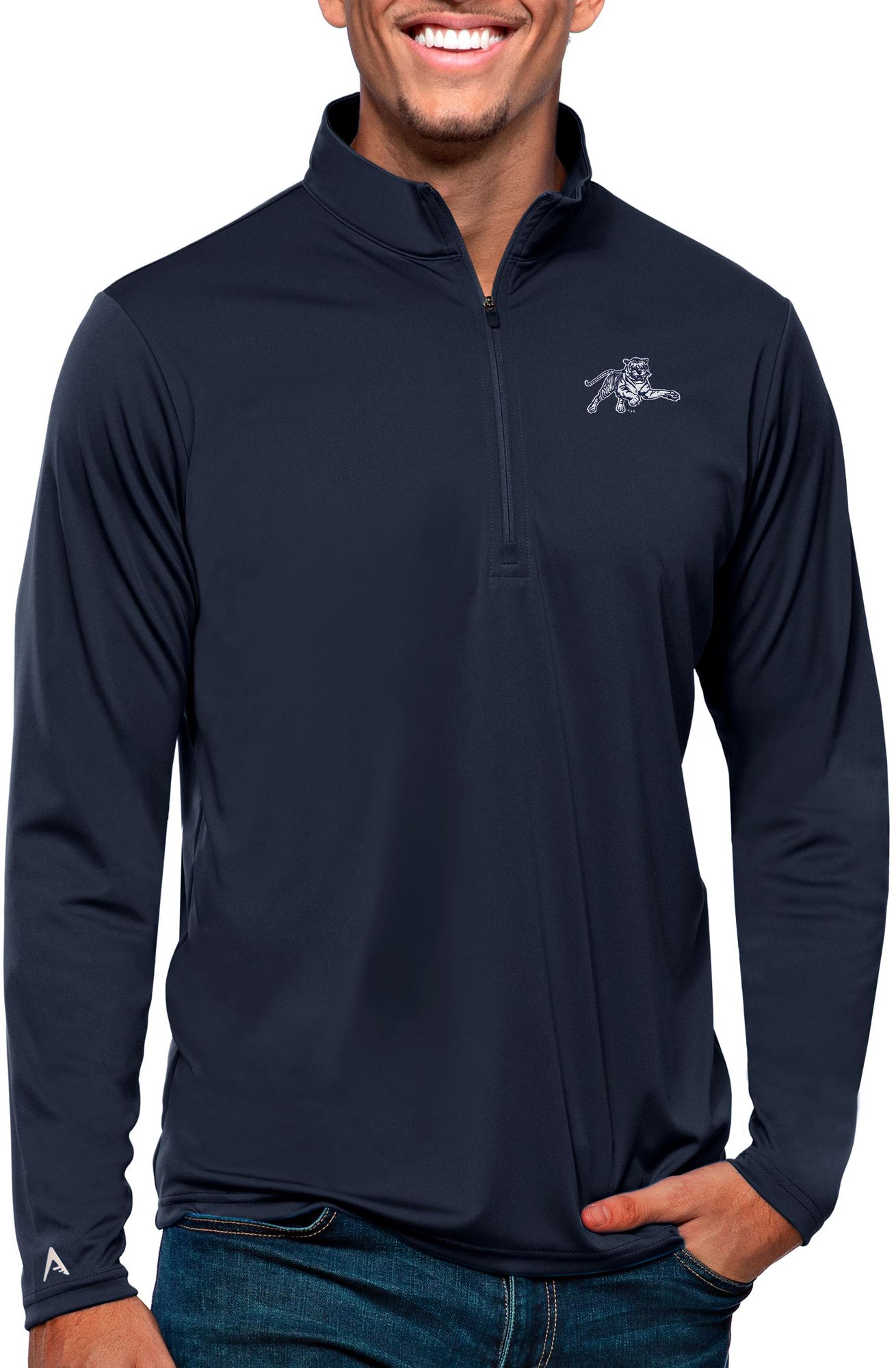 Antigua Men's Jackson State Tigers Navy Tribute 1/4 Zip Jacket