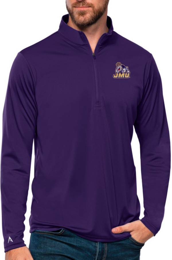Antigua Men's James Madison Dukes Dark Purple Tribute 1/4 Zip Jacket product image