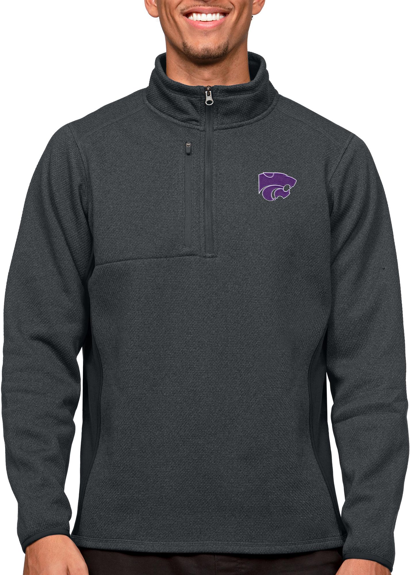 Antigua Men's Kansas State Wildcats Charcoal Course 1/4 Zip Jacket