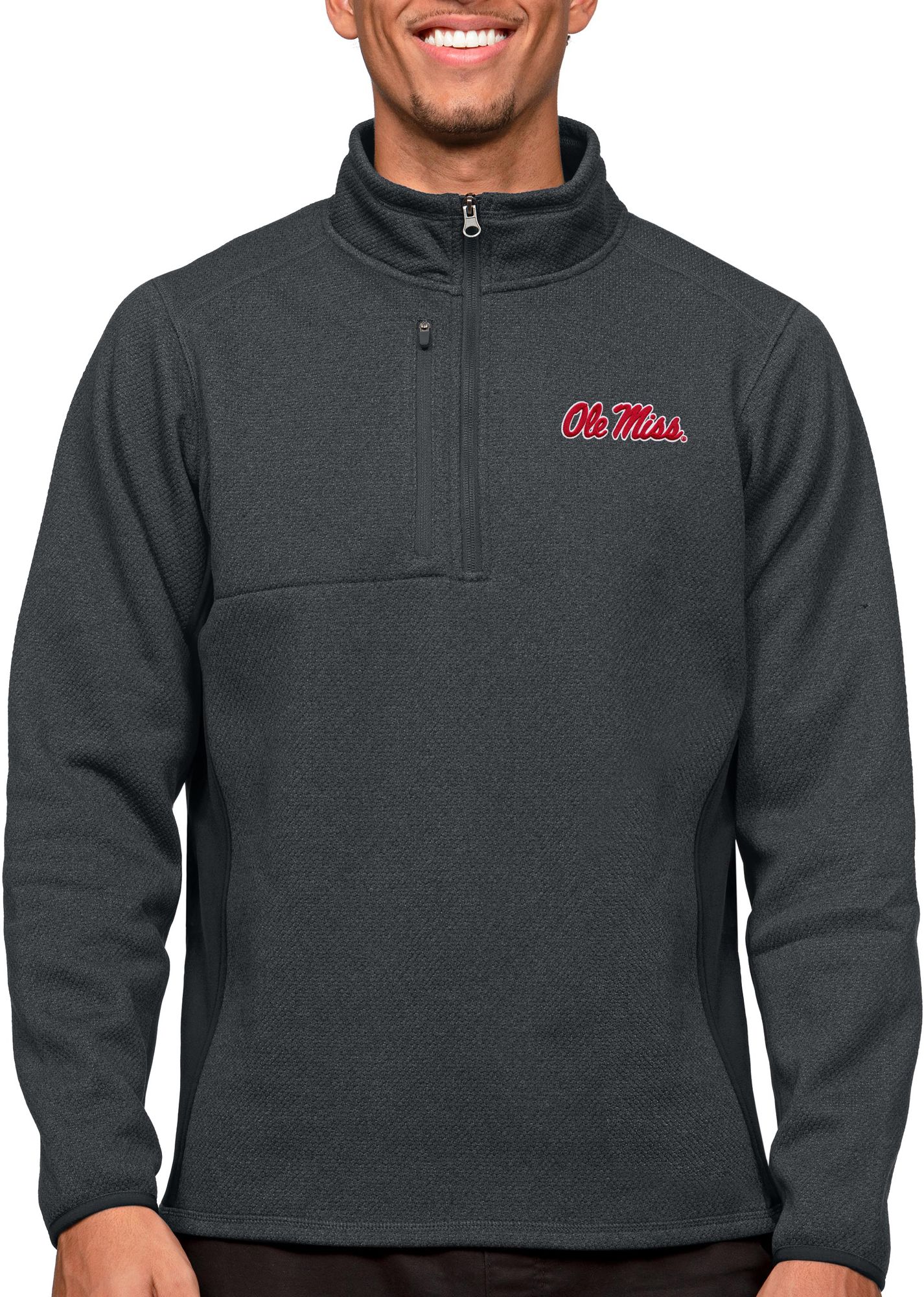 Antigua Men's Ole Miss Rebels Charcoal Course 1/4 Zip Jacket