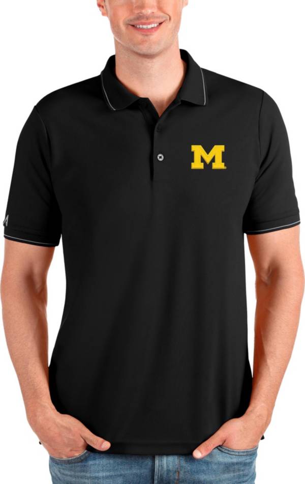 Antigua Men's Michigan Wolverines Black and Silver Affluent Polo product image