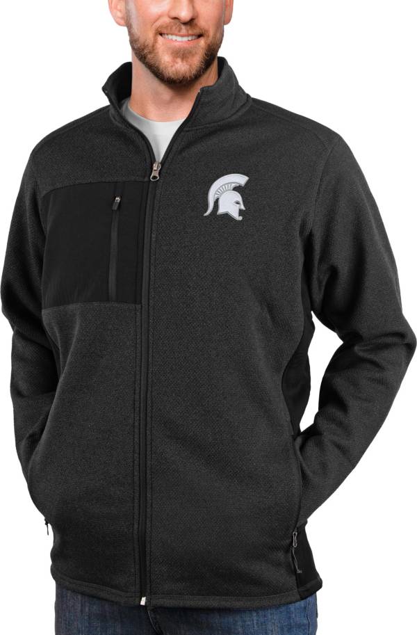 Antigua Men's Michigan State Spartans Black Heather Course Full Zip Jacket product image