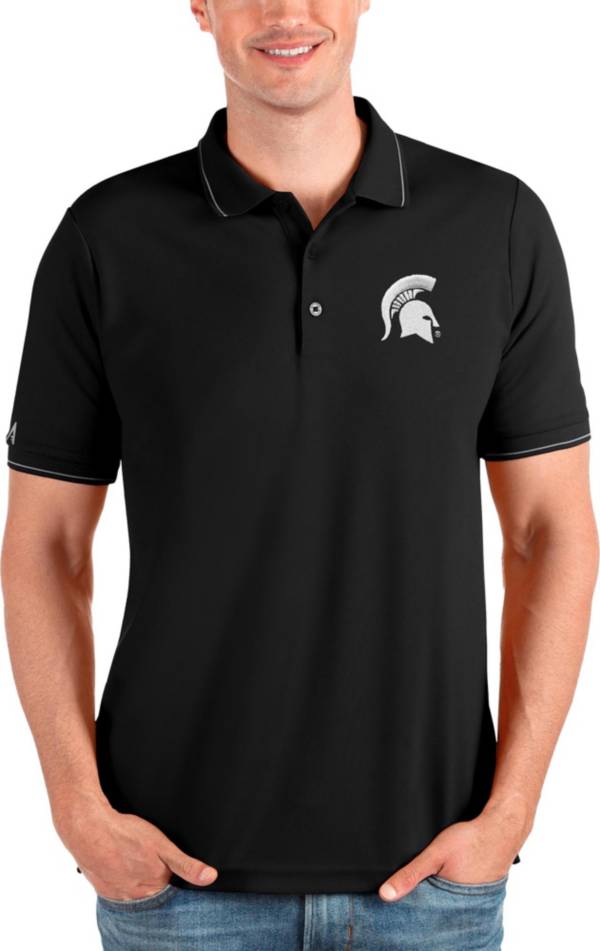 Antigua Men's Michigan State Spartans Black and Silver Affluent Polo product image