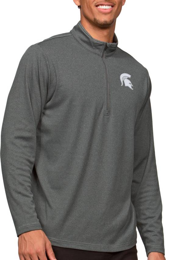 Antigua Men's Michigan State Spartans Charcoal Heather Epic 1/4 Zip Jacket product image