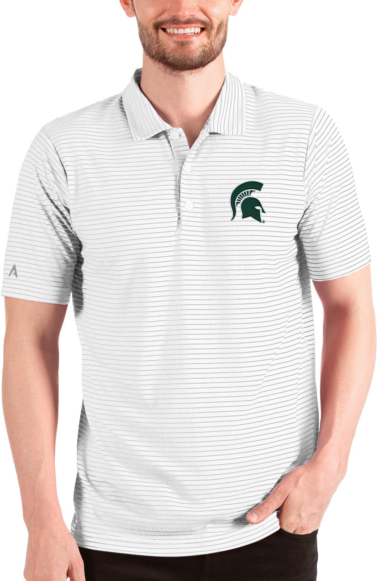 Antigua Men's Michigan State Spartans White Esteem Polo