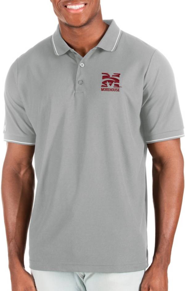 Antigua Men's Morehouse College Maroon Tigers Grey and White Affluent Polo product image