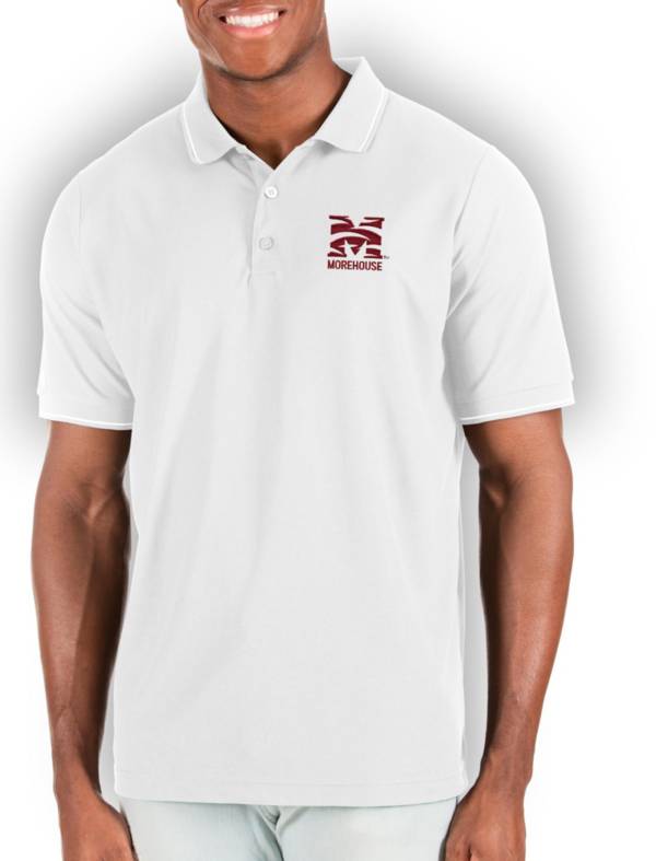 Antigua Men's Morehouse College Maroon Tigers White and Silver Affluent Polo product image