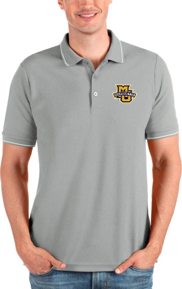 Antigua Men's Marquette Golden Eagles Grey and White Affluent Polo product image