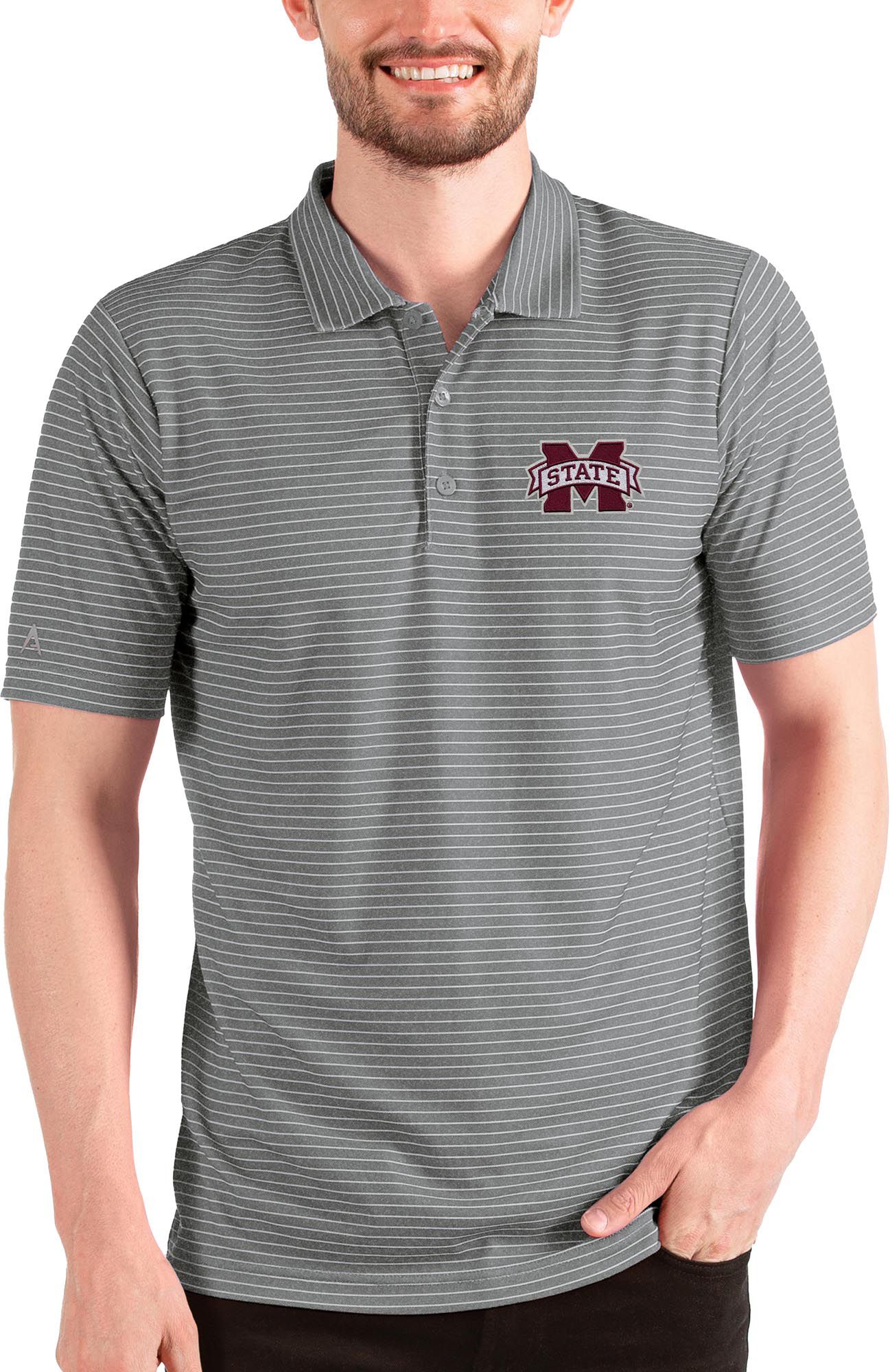 Antigua Men's Mississippi State Bulldogs Grey Esteem Polo