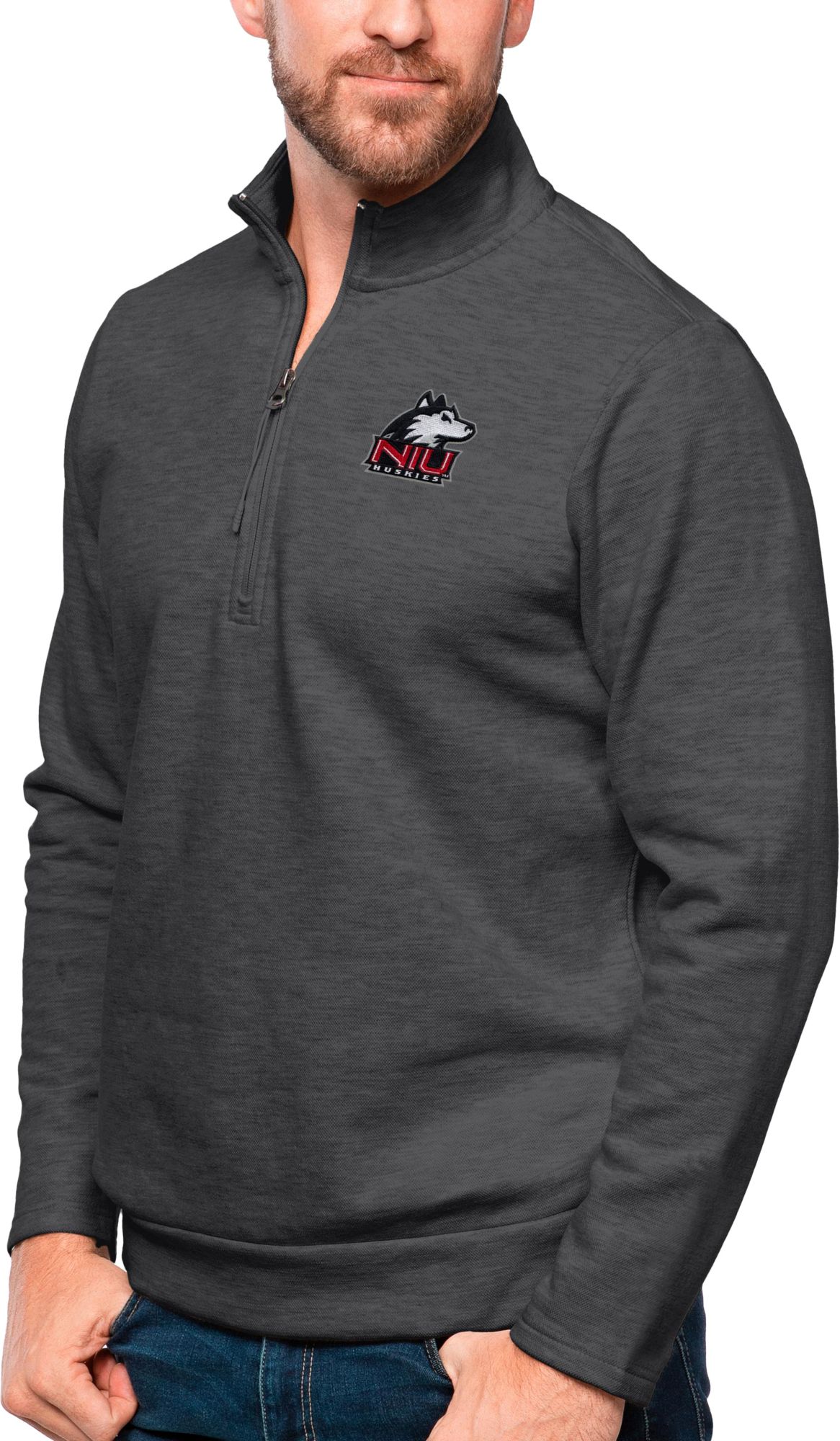 Antigua Men's Northern Illinois Huskies Black Heather Gambit 1/4 Zip Jacket