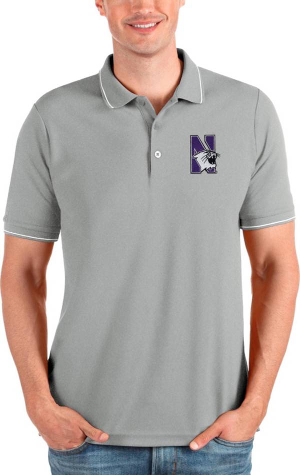 Antigua Men's Northwestern Wildcats Grey and White Affluent Polo product image