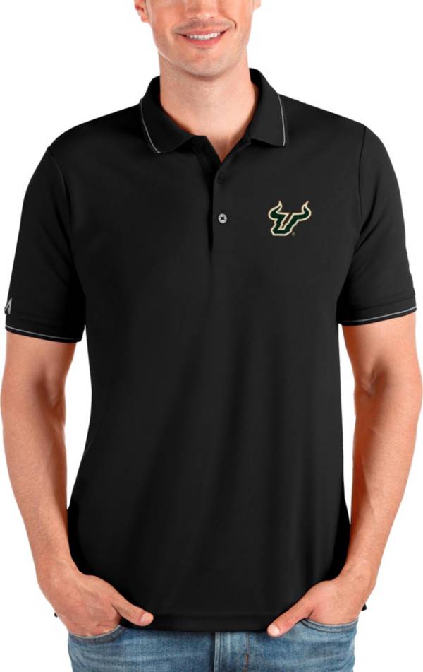 Antigua Men's South Florida Bulls Black and Silver Affluent Polo product image