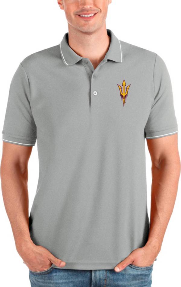 Antigua Men's Arizona State Sun Devils Grey and White Affluent Polo product image
