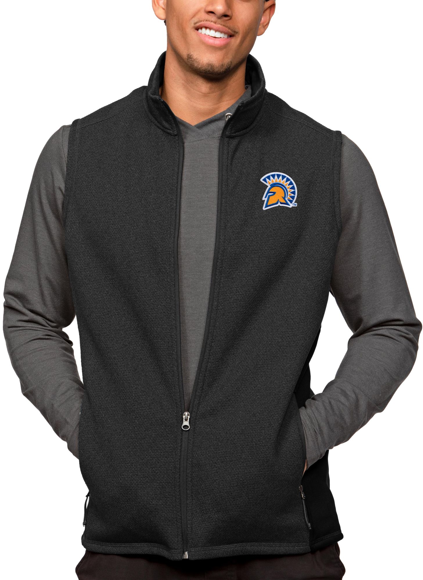 Antigua Men's San Jose State  Spartans Black Heather Course Vest