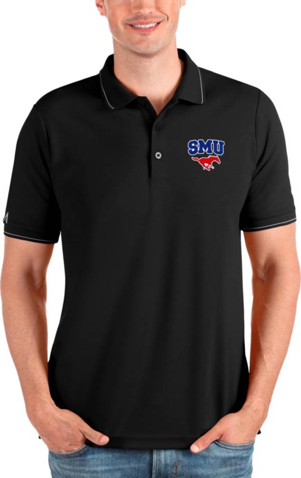 Antigua Men's Southern Methodist Mustangs Black and Silver Affluent Polo product image