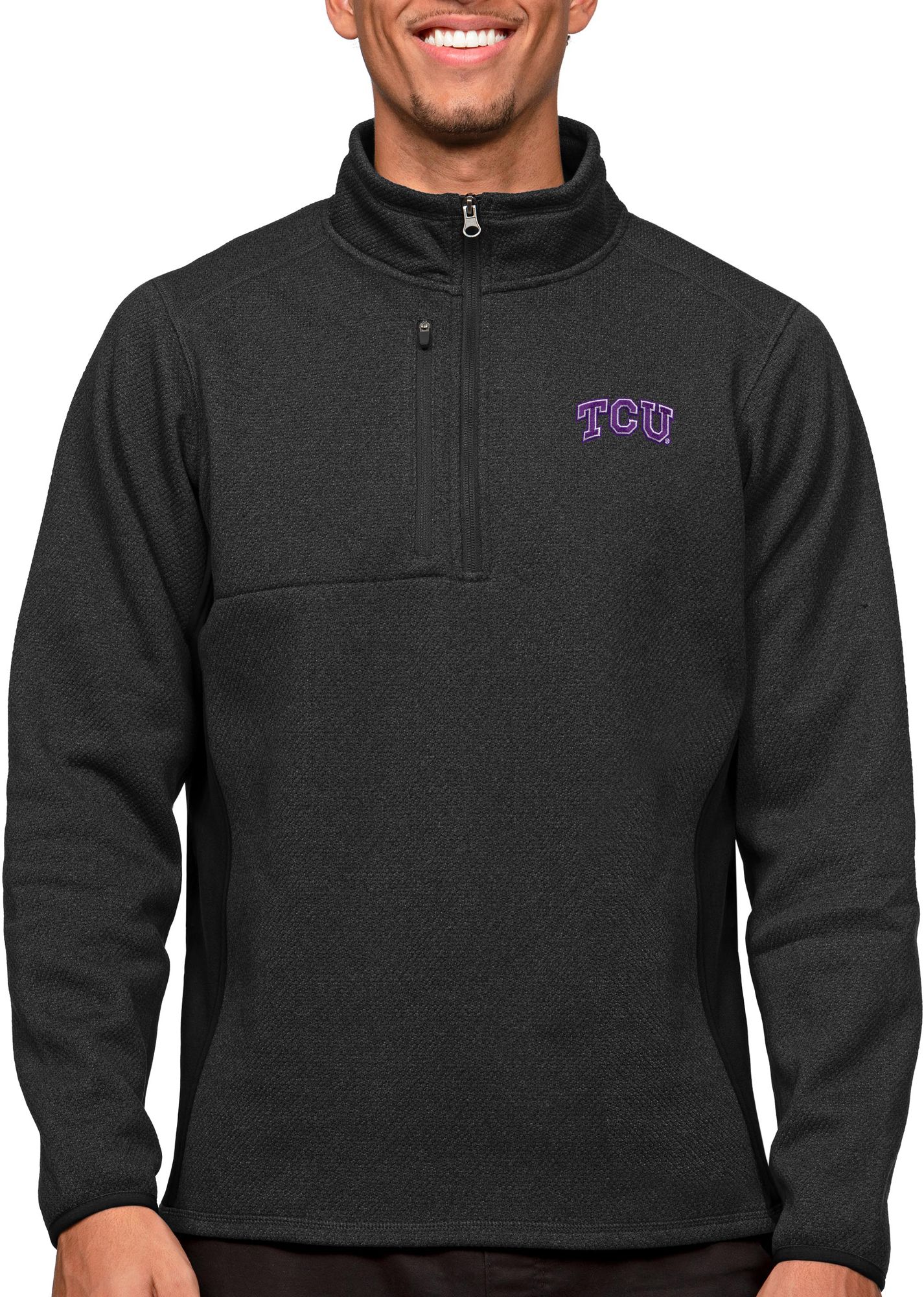 Antigua Men's TCU Horned Frogs Black Course 1/4 Zip Jacket