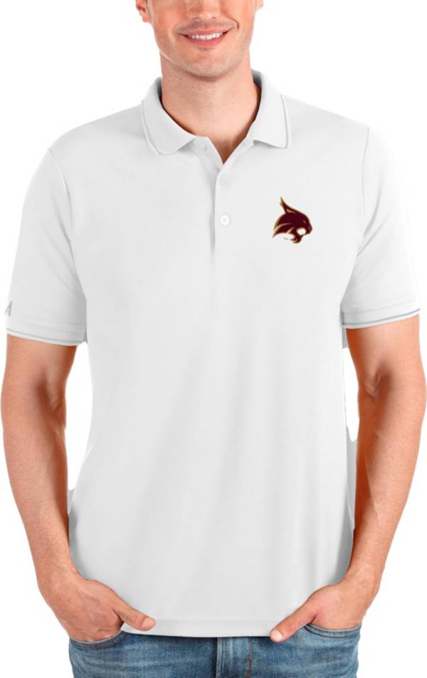 Antigua Men's Texas State Bobcats White and Silver Affluent Polo product image