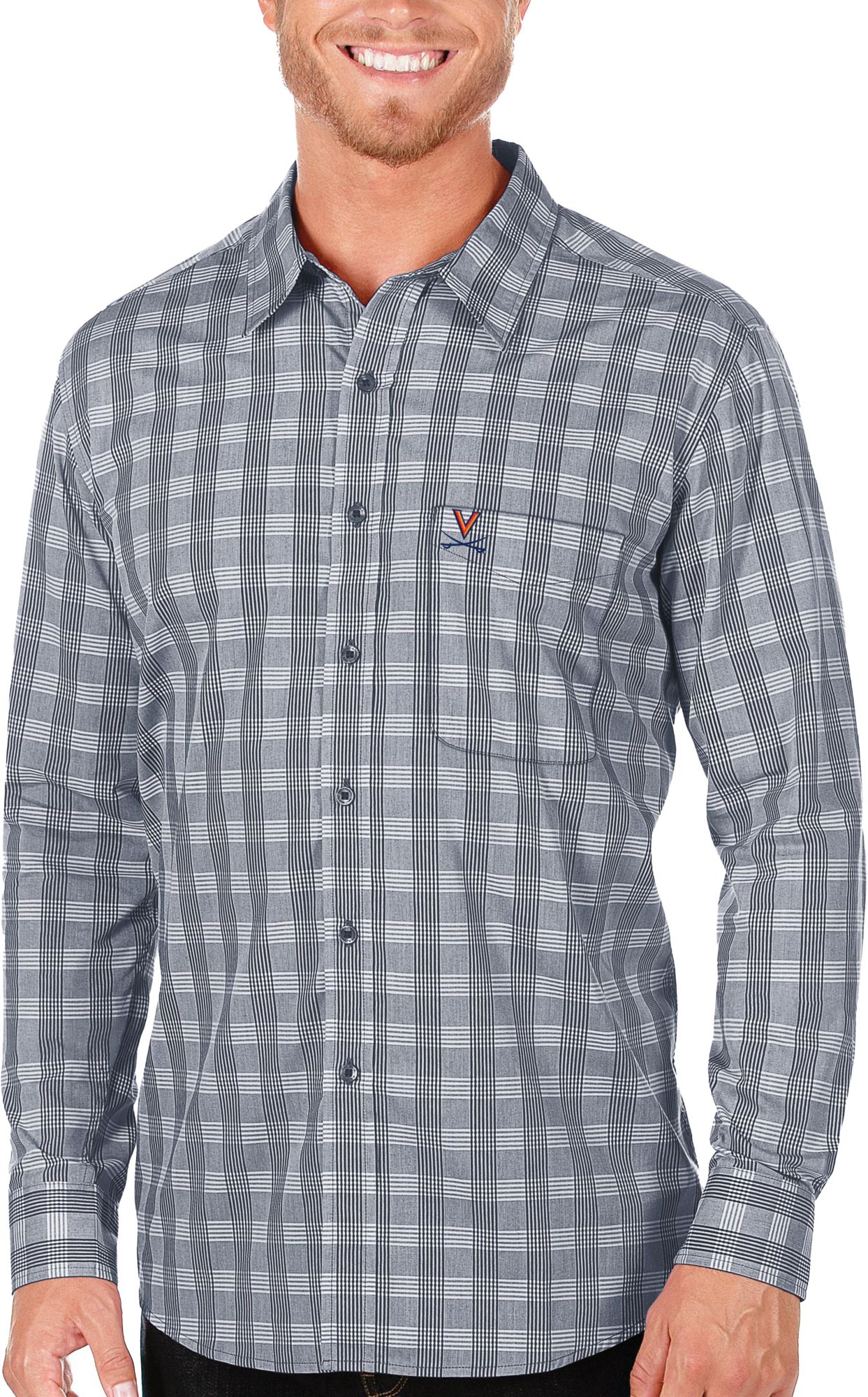 Antigua Men's Virginia Cavaliers Blue Evolution Long-Sleeve Button Down Shirt