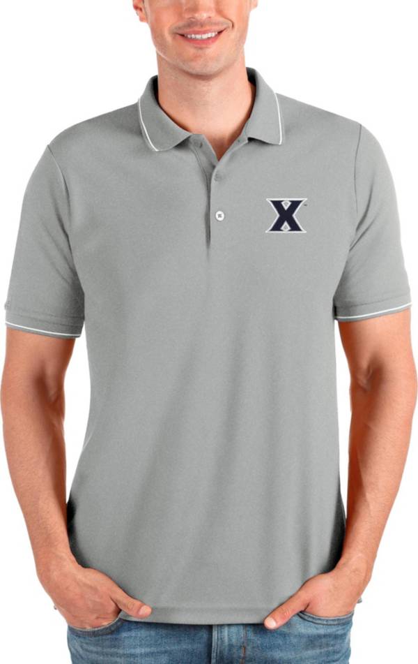 Antigua Men's Xavier Musketeers Heather Grey and White Affluent Polo product image