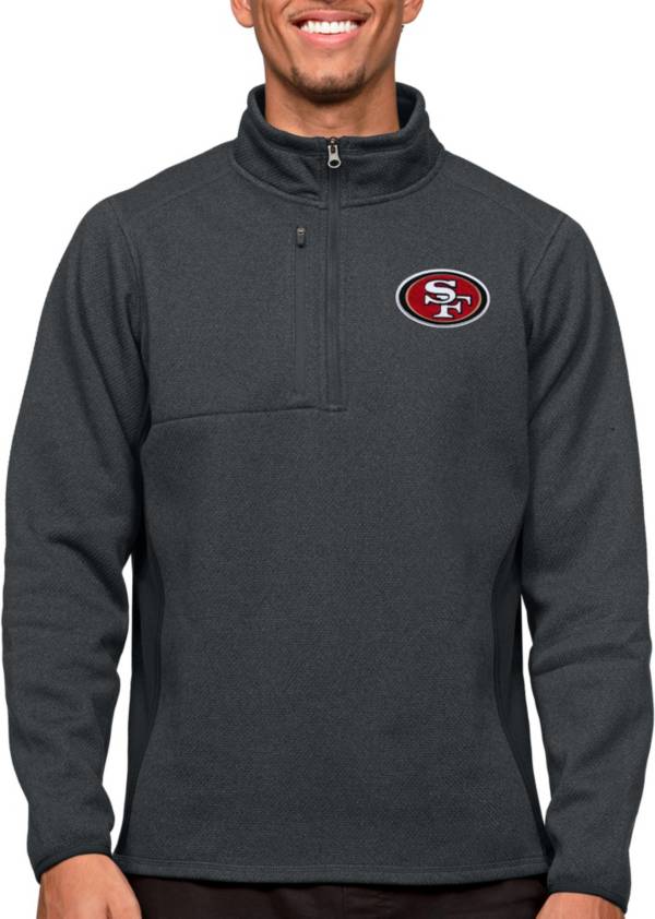 Antigua San Francisco 49ers Course Charcoal Heather Quarter-Zip Long Sleeve Pullover T-Shirt product image