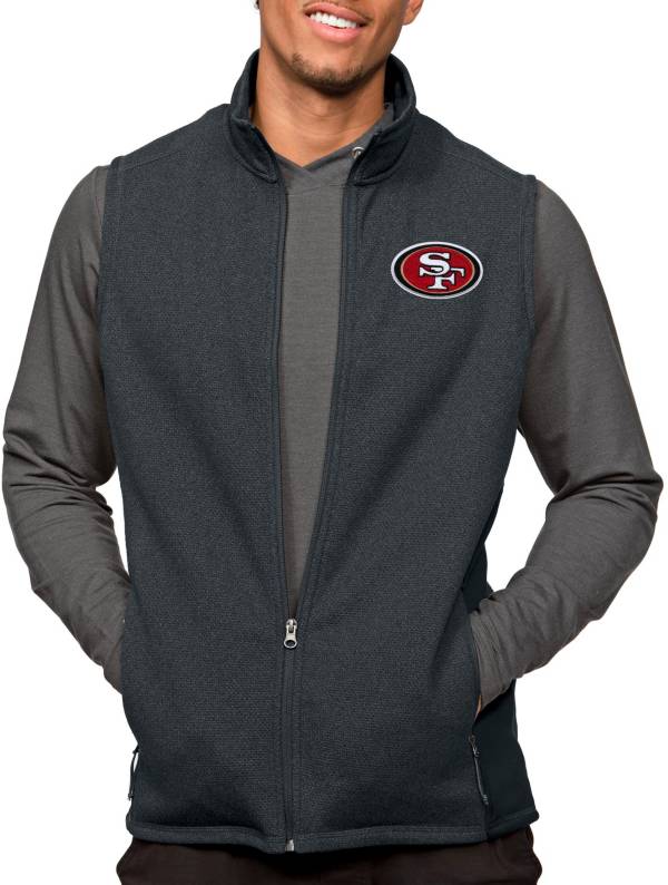 Men's Antigua Heathered Black Detroit Lions Course Full-Zip Vest