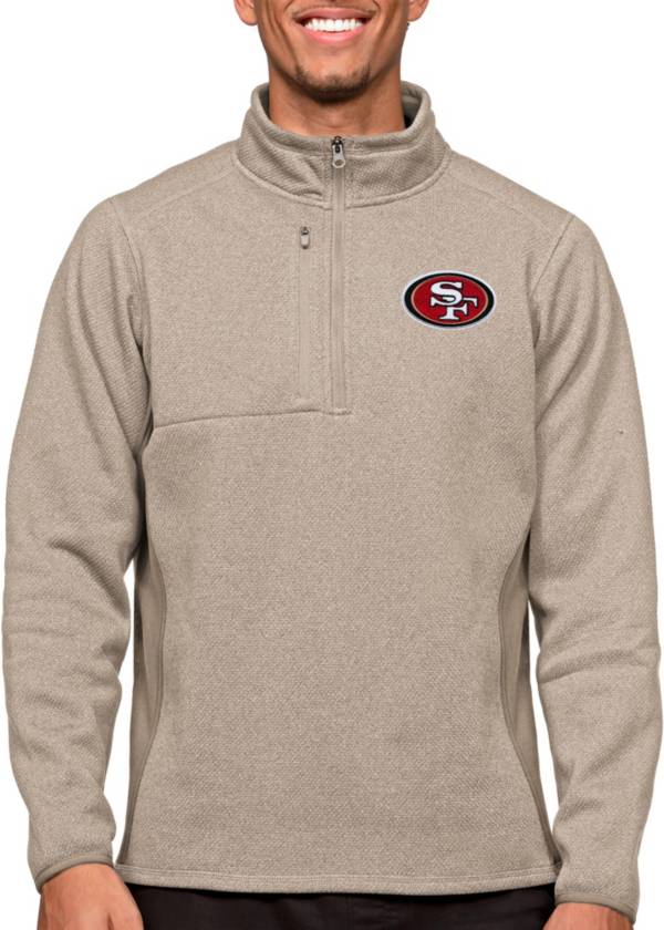 Antigua San Francisco 49ers Course Oatmeal Heather Quarter-Zip Long Sleeve Pullover T-Shirt product image