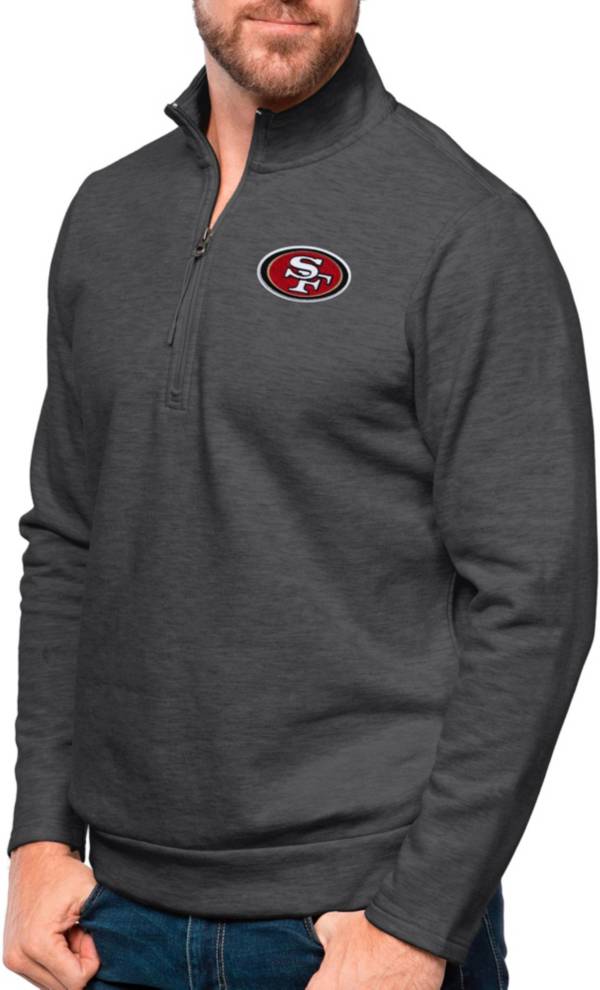 Antigua San Francisco 49ers Charcoal Heather Gambit Quarter-Zip Long Sleeve Pullover T-Shirt product image