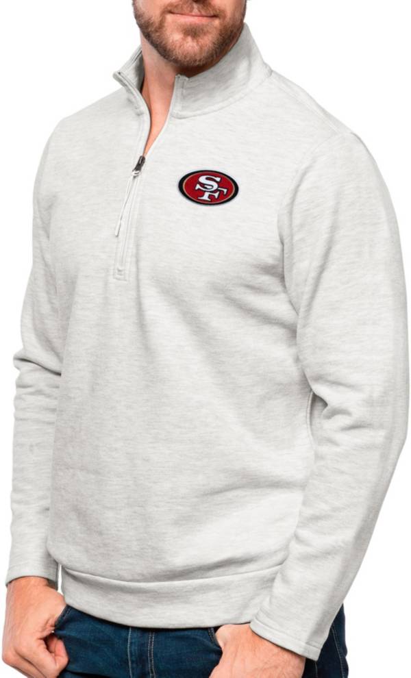 Antigua San Francisco 49ers Light Grey Heather Gambit Quarter-Zip Long  Sleeve Pullover T-Shirt