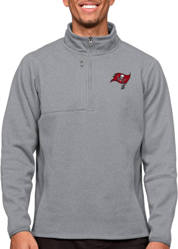Antigua Tampa Bay Buccaneers Course Light Grey Heather Quarter-Zip Long Sleeve Pullover T-Shirt product image