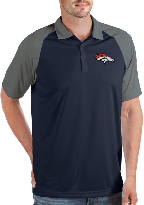 Antigua Men's Denver Broncos Nova Navy/Grey Polo product image