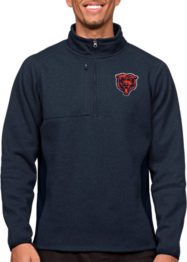 Antigua Chicago Bears Oatmeal Gambit Quarter-Zip Long Sleeve Pullover  T-Shirt