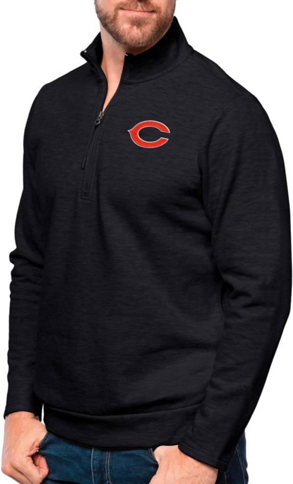 Antigua Chicago Bears Black Heather Gambit Quarter-Zip Long Sleeve Pullover T-Shirt product image