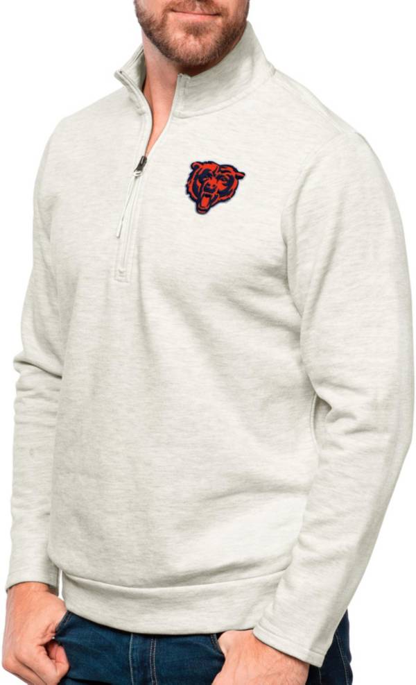 Antigua Chicago Bears Oatmeal Gambit Quarter-Zip Long Sleeve Pullover  T-Shirt