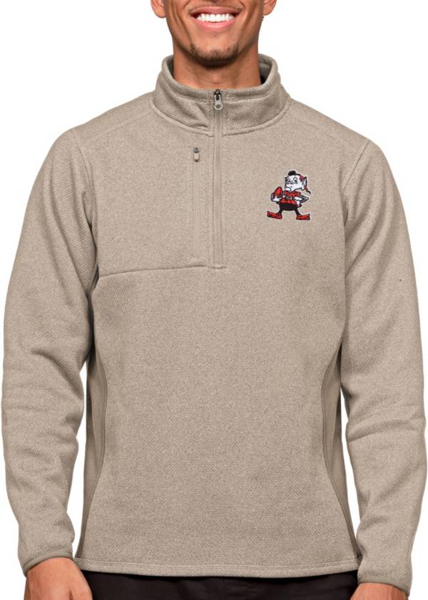 Men's Antigua White Cleveland Browns Tribute Long Sleeve Polo