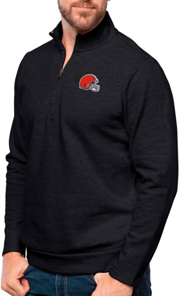 Antigua Cleveland Browns Black Heather Gambit Quarter-Zip Long Sleeve Pullover T-Shirt product image