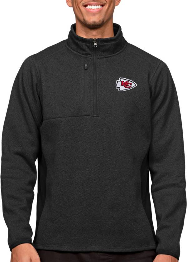 Antigua Kansas City Chiefs Course Black Heather Quarter-Zip Long Sleeve Pullover T-Shirt product image
