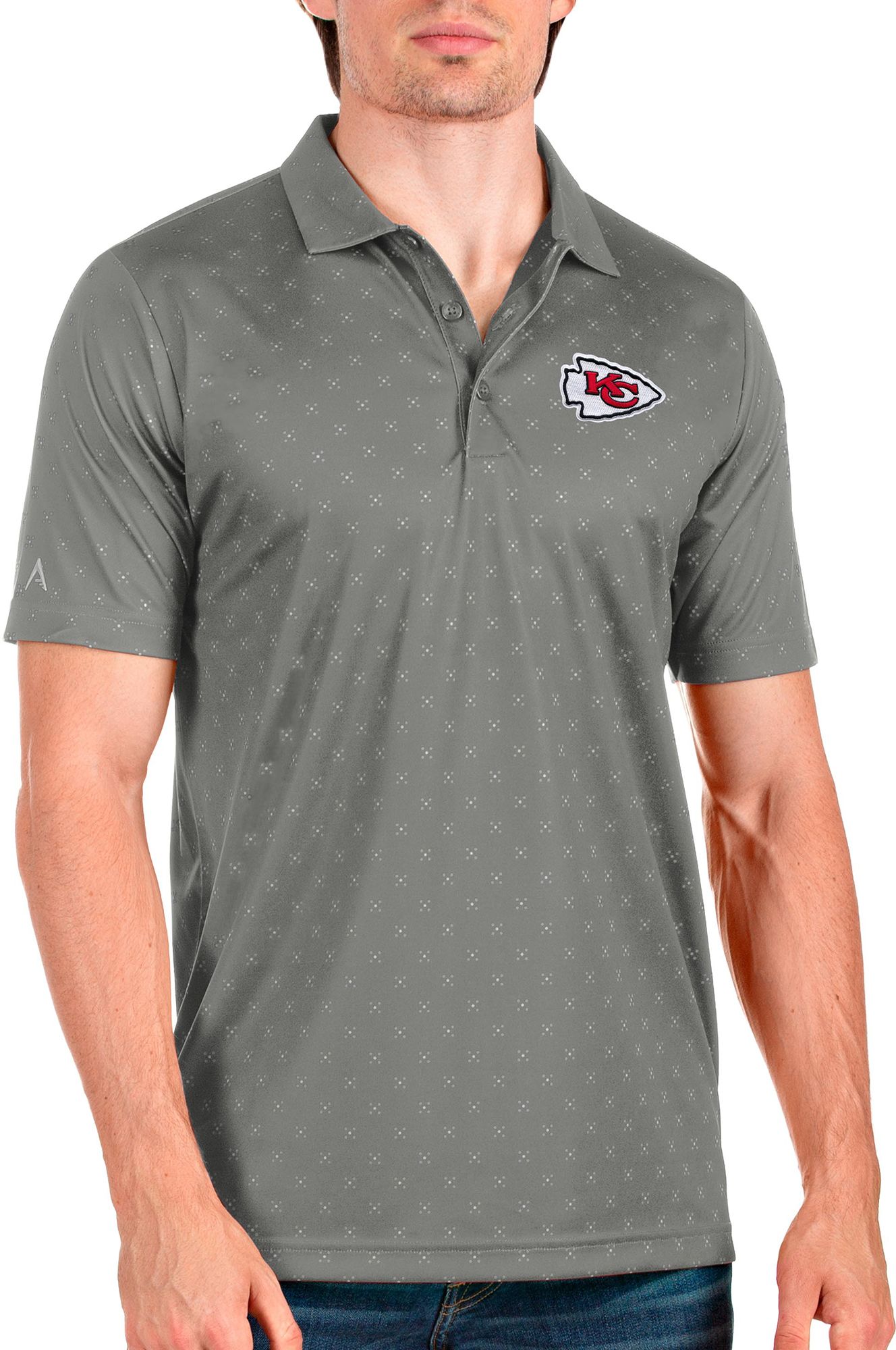 Antigua Kansas City Chiefs Men's Spark Grey Polo International Shipping