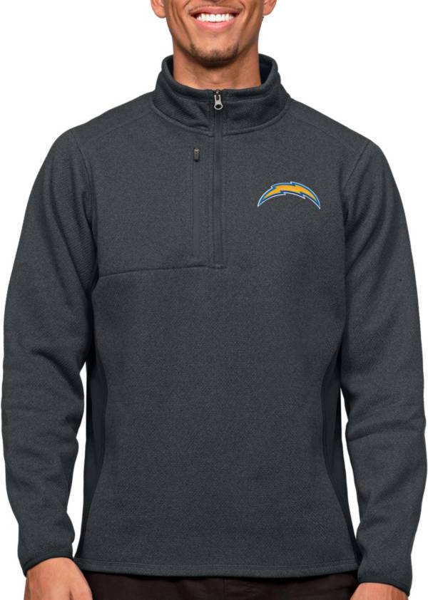 Antigua Los Angeles Chargers Course Charcoal Heather Quarter-Zip Long Sleeve Pullover T-Shirt product image